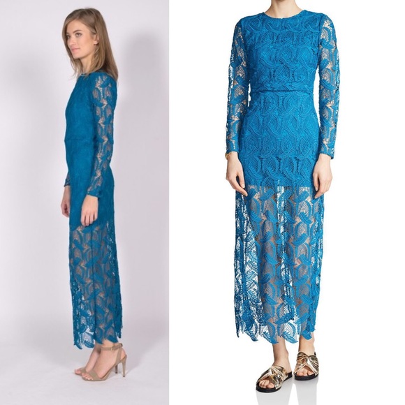 Maje Rosanne Lace Dress Bleu Guipure Maxi Long XS - Picture 2 of 13
